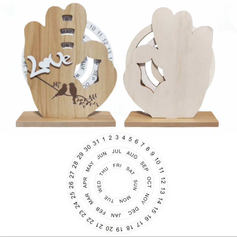 OK Sign Timber Perpetual Calendar Decoration(15.3x19.1 CM) - Manual Rotating Date Tracker - Image 1