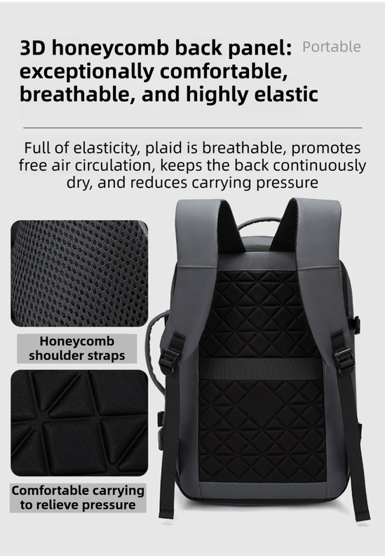Black Premium Business Expandable Travel Backpack with External USB Charging - 20-35L Large-Capacity & Waterproof Commuter Daypack - Image 4
