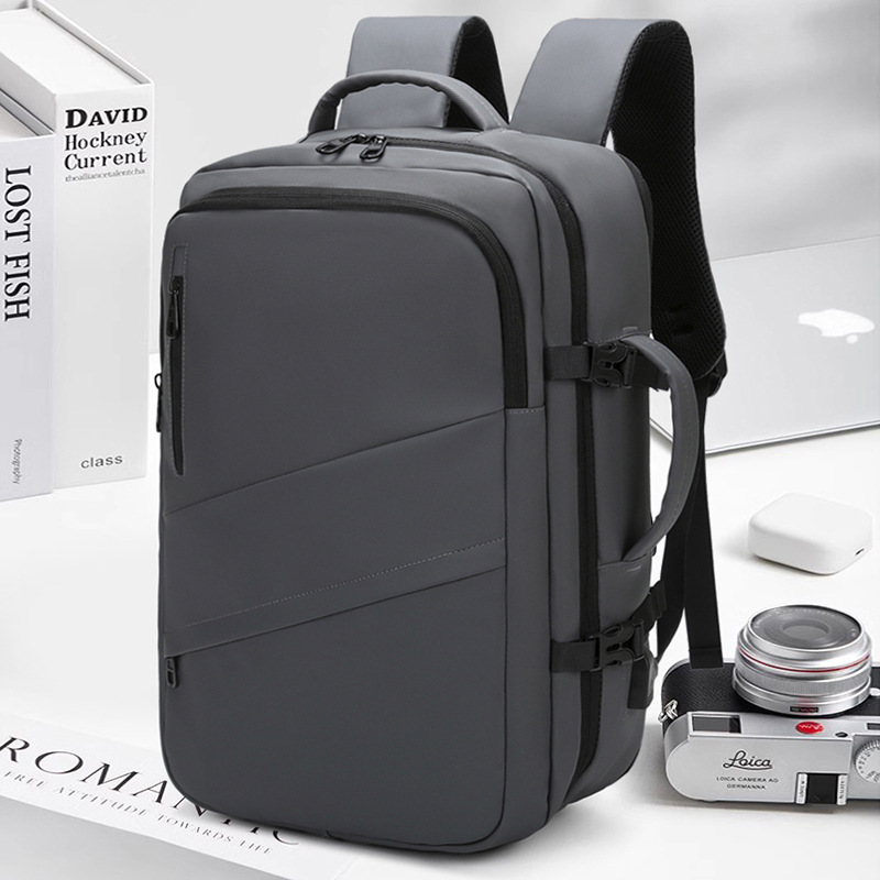 Grey Premium Business Expandable Travel Backpack with External USB Charging - 20-35L Large-Capacity & Waterproof Commuter Daypack - Image 1