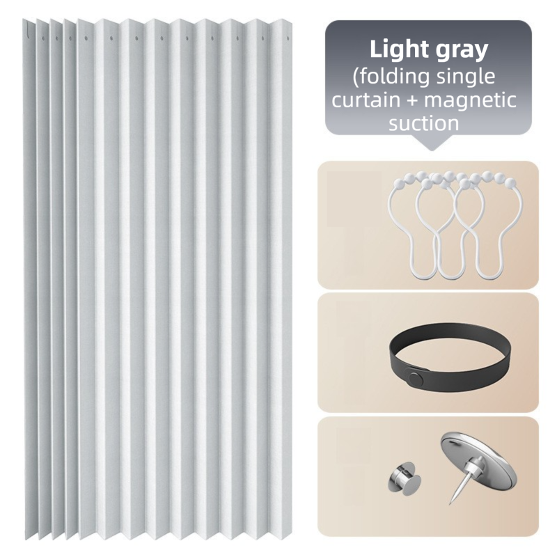 100 X 180 CM Light Gray Linen-Look Dust Drill-Free Pull-Curtain - Folding Doorless Closet Divider with Magnetic Closure & Hanging Rings - Image 1