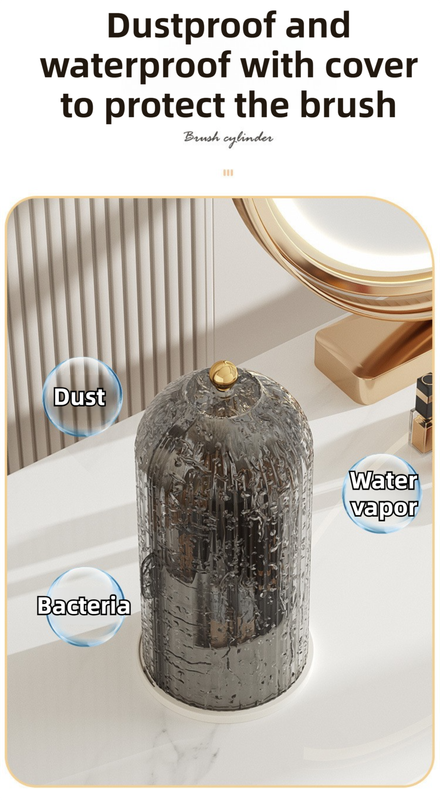 Yellow 360° Rotating Makeup Brush Holder with Transparent Dust-Proof Sliding Door - Large Capacity Cosmetic Organizer, Professionaln Gradient Dual Zones - Image 4