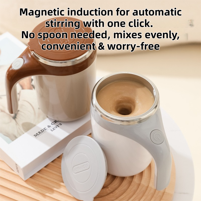 380ML Coffee-Brown Magnetic Self-Stirring Coffee Mug - USB Charging, Leak-Proof Stainless Steel Electric Mixer Cup for Coffee & Milk - Image 2