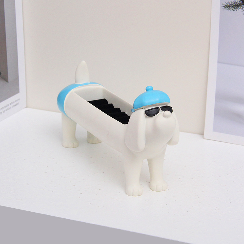 White Resin Dachshund Puppy Ring Earring Tray with Sponge Slots - Unique Dog Lover Gift - Image 1