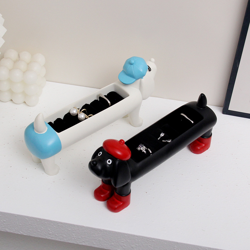 White Resin Dachshund Puppy Ring Earring Tray with Sponge Slots - Unique Dog Lover Gift - Image 4