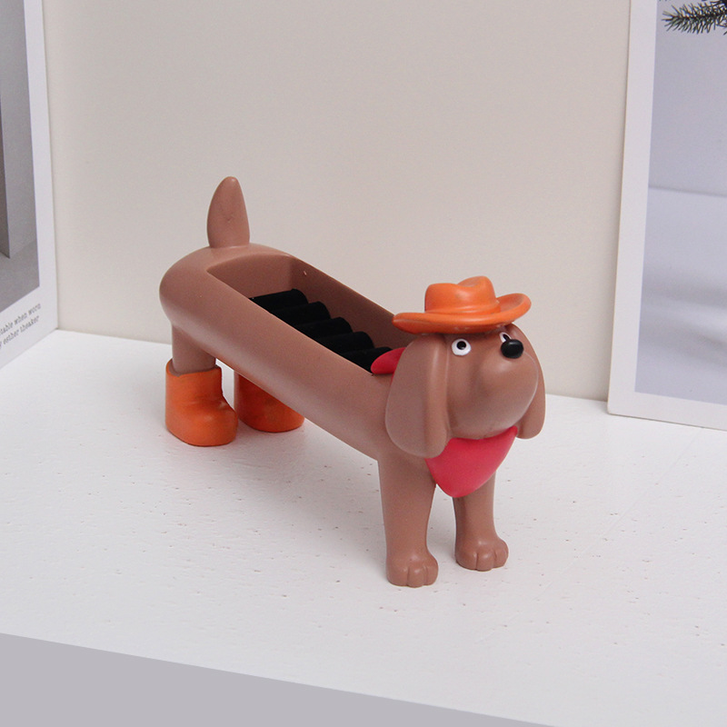 Brown Resin Dachshund Puppy Ring Earring Tray with Sponge Slots - Unique Dog Lover Gift - Image 1