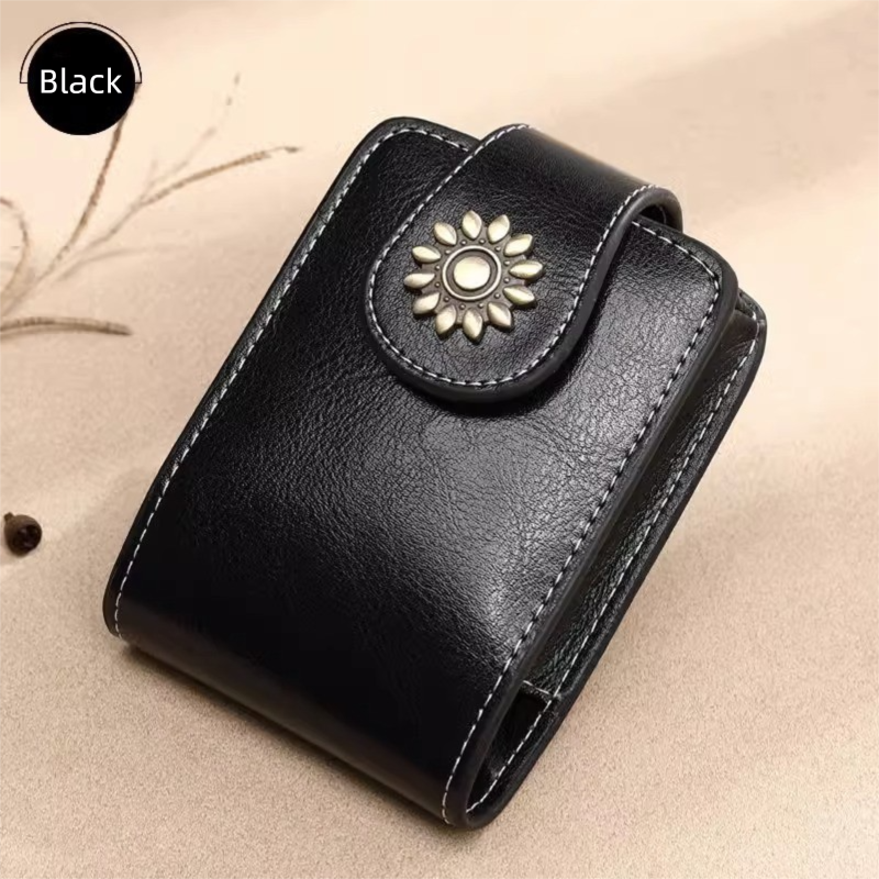 Black Sleek Compact PU Leather Flap-Top Lip Gloss Organizer with Built-in Mirror - Image 1