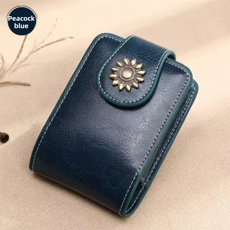 Peacock Blue Sleek Compact PU Leather Flap-Top Lip Gloss Organizer with Built-in Mirror - Image 1