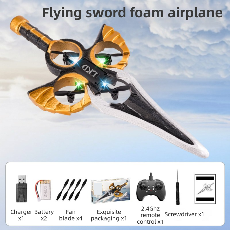 L36 Remote Control Flying Stunt Sword with 360° Flip & One-Key Takeoff - Fully Guarded Propellers and LED Night Lights for Safety & 4-Turbofan High Power Motor (2 Battery Included) - Image 1
