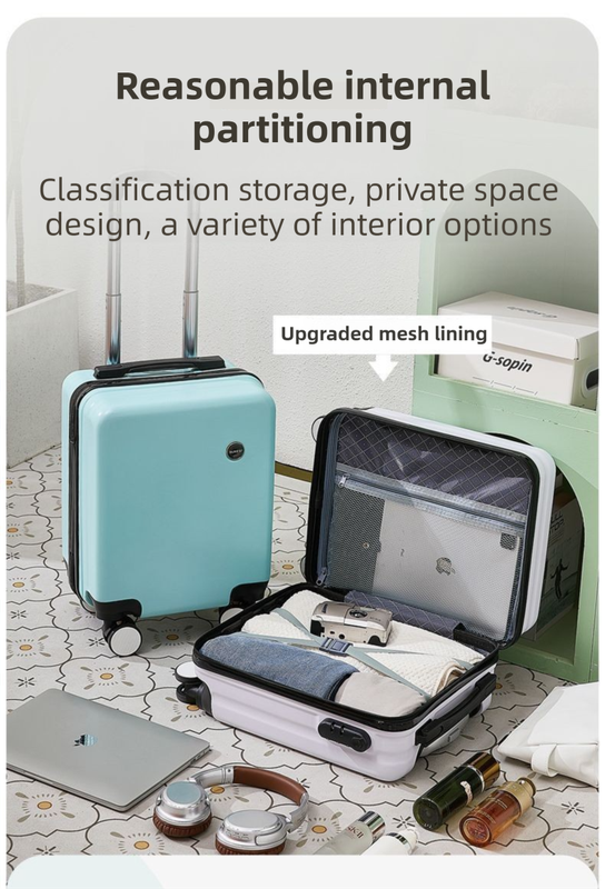 White 16 Inch Lightweight Carry-on Luggage for heights under 1.6m - Underseat & Overhead Cabin Hardside Suitcase - Image 5