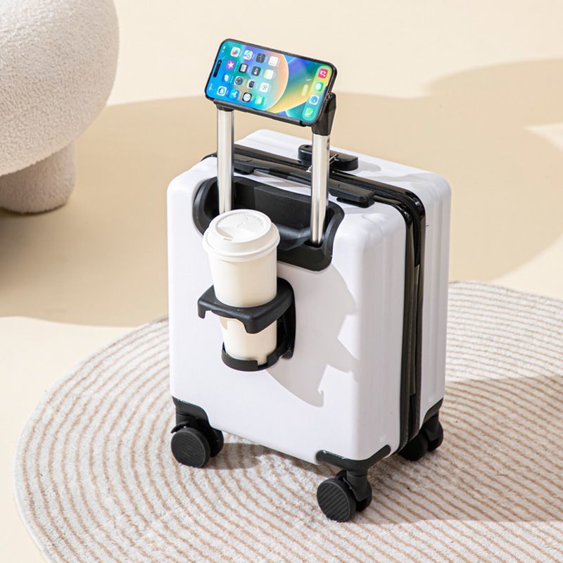 White 16 Inch Lightweight Carry-on Luggage for heights over 1.6m - Underseat & Overhead Cabin Hardside Suitcase with Cup Holder & Phone Stand - Image 1
