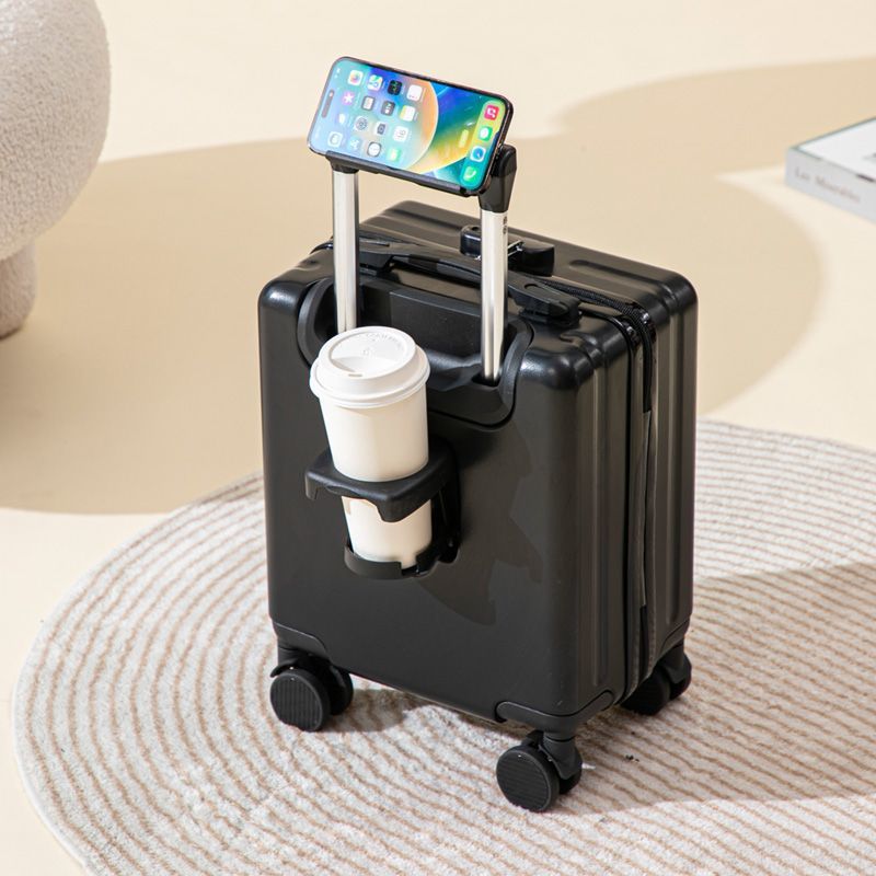 Black 16 Inch Lightweight Carry-on Luggage for heights over 1.6m - Underseat & Overhead Cabin Hardside Suitcase with Cup Holder & Phone Stand - Image 1