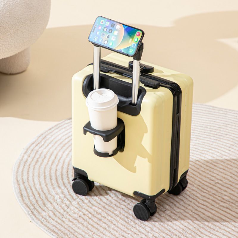 Yellow 16 Inch Lightweight Carry-on Luggage for heights over 1.6m - Underseat & Overhead Cabin Hardside Suitcase with Cup Holder & Phone Stand - Image 1
