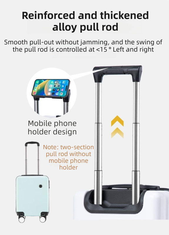 Yellow 16 Inch Lightweight Carry-on Luggage for heights over 1.6m - Underseat & Overhead Cabin Hardside Suitcase with Cup Holder & Phone Stand - Image 3
