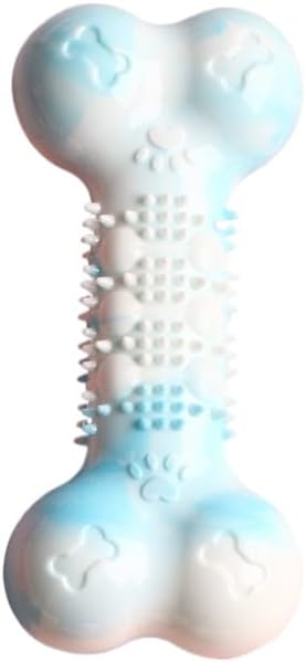 2-Pack Durable TPR Squeaky Dog Bone with Two-Tone Paw Print - Dental Health & Gum Massage Spiked Molar Toy(Blue-White) - Image 1