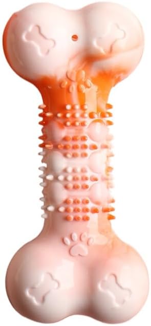 2-Pack Durable TPR Squeaky Dog Bone with Two-Tone Paw Print - Dental Health & Gum Massage Spiked Molar Toy(Orange-White) - Image 1
