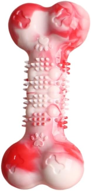 2-Pack Durable TPR Squeaky Dog Bone with Two-Tone Paw Print - Dental Health & Gum Massage Spiked Molar Toy(Red-White) - Image 1
