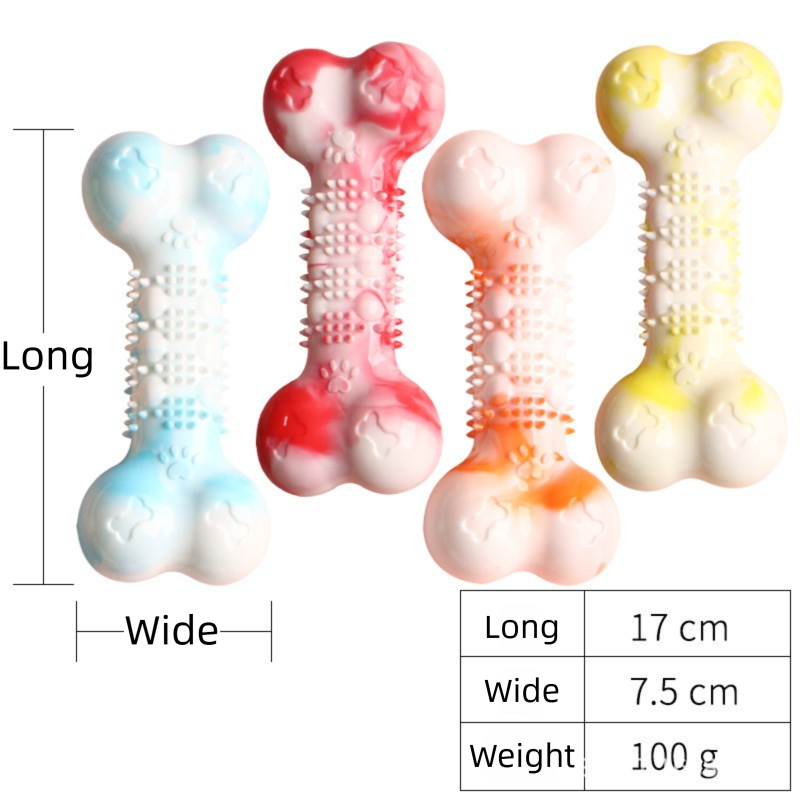 2-Pack Durable TPR Squeaky Dog Bone with Two-Tone Paw Print - Dental Health & Gum Massage Spiked Molar Toy(Red-White) - Image 5