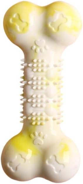 2-Pack Durable TPR Squeaky Dog Bone with Two-Tone Paw Print - Dental Health & Gum Massage Spiked Molar Toy(Yellow-White) - Image 1