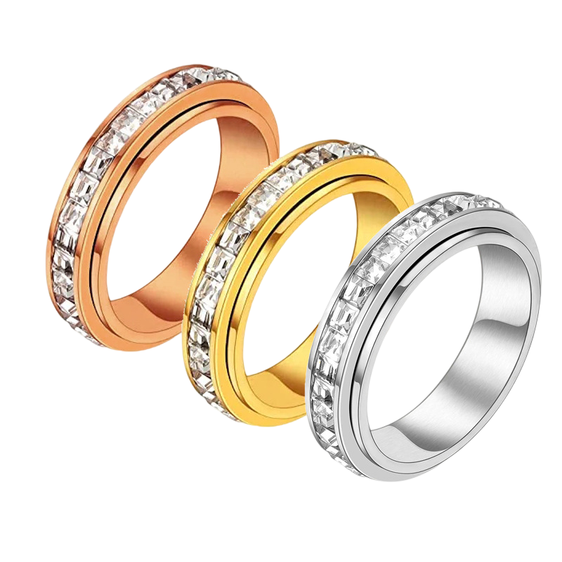 3-Piece Anxiety Spinner Meditation Bands Set - Full Zircon Inlaid Stainless Steel Rings for Stress Relief - US Size 7 - Image 1
