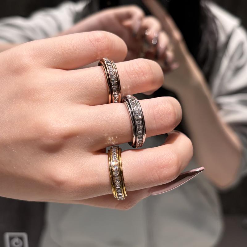 3-Piece Anxiety Spinner Meditation Bands Set - Full Zircon Inlaid Stainless Steel Rings for Stress Relief - US Size 9 - Image 5