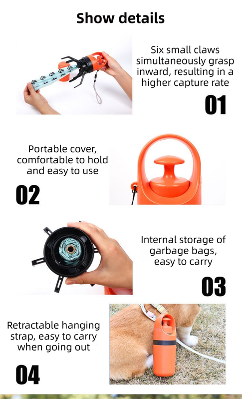 Blue Foldable 6-Claw Pet Pooper Scooper with Integrated Waste Bag Dispenser & 1 Roll of Bags - Durable One-Handed Operation for Outdoor Walking - Image 5