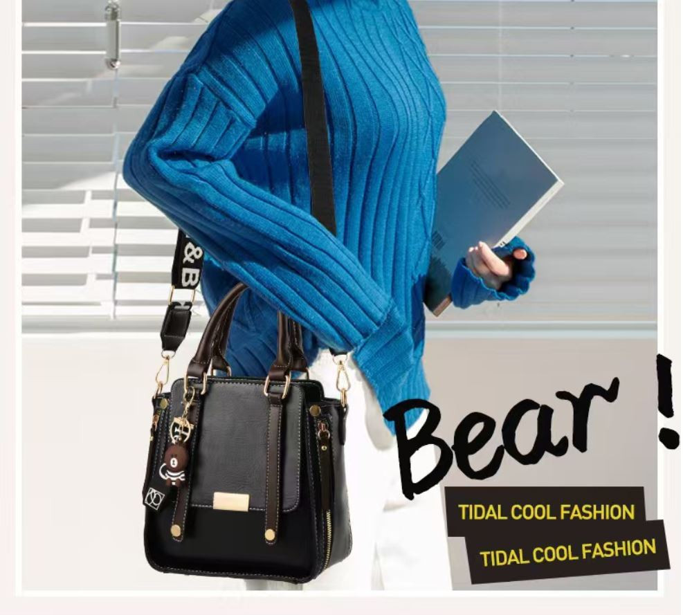 Caramel Trendy Vertical Square PU Leather Moto Crossbody Bag & Tote with 5-Pocket Organized Compartments & Adjustable Strap - Image 2
