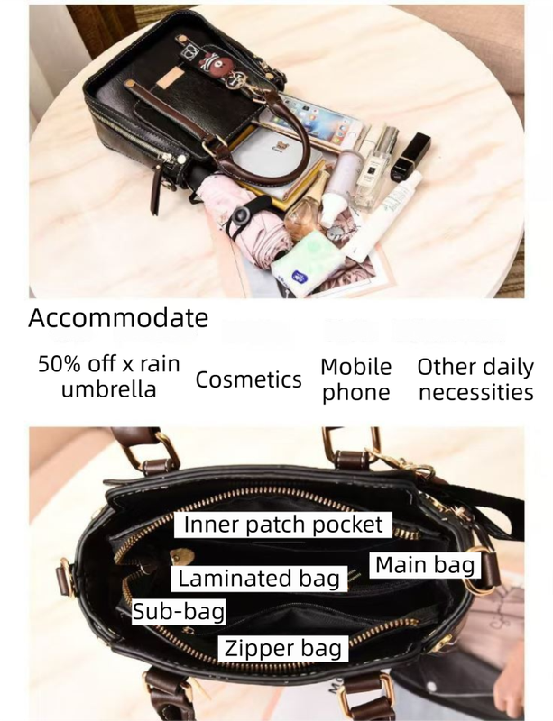 Caramel Trendy Vertical Square PU Leather Moto Crossbody Bag & Tote with 5-Pocket Organized Compartments & Adjustable Strap - Image 4