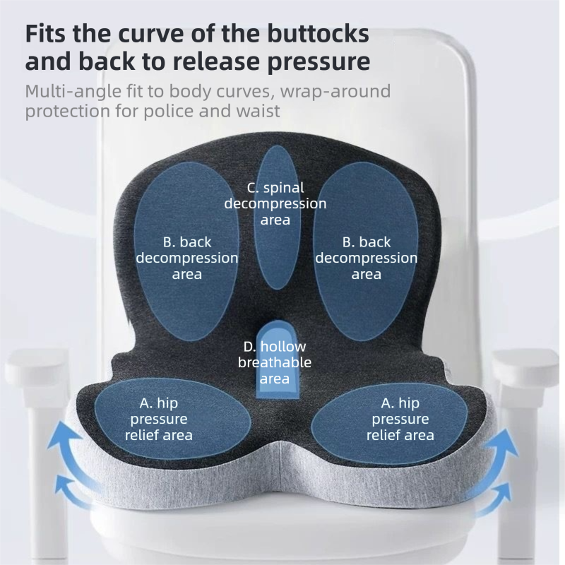 Grey Ergonomic Memory Foam Seat Cushion & Lumbar Support(44x42x32CM) - Relieves Sciatica & Corrects Posture with Breathable Cover - Image 3