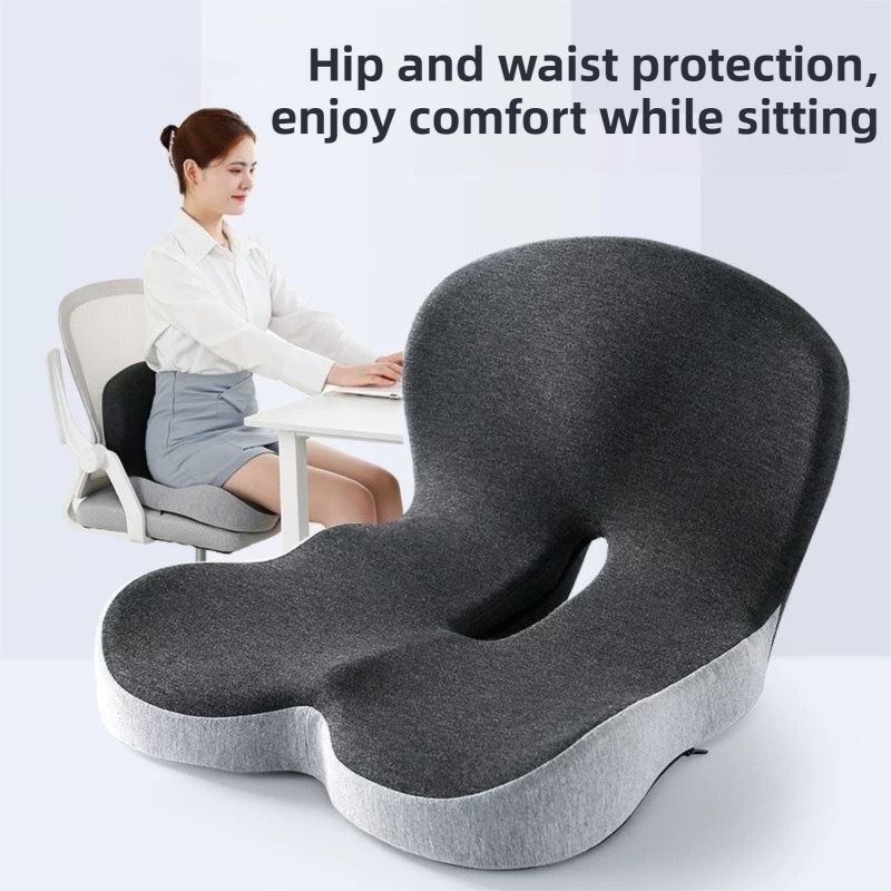 Grey Ergonomic Memory Foam Seat Cushion & Lumbar Support(44x42x32CM) - Relieves Sciatica & Corrects Posture with Breathable Cover - Image 4