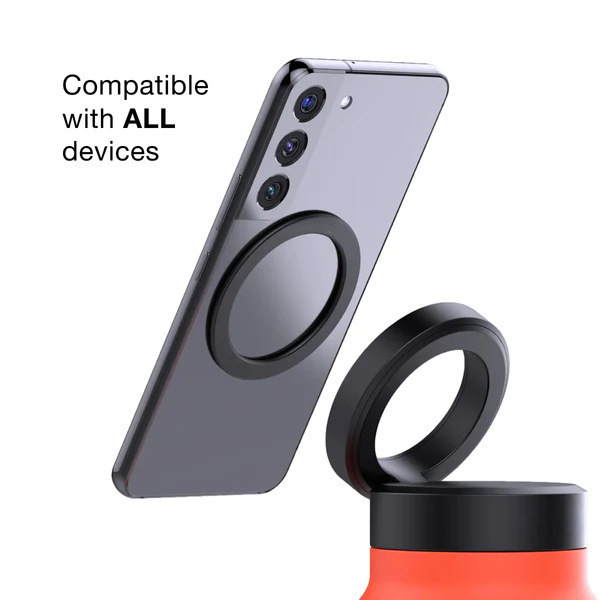 White 24oz Stainless Steel Insulated Water Bottle With 90° Adjustable Vertical/Horizontal Magnetic Phone Holder - Ringo Style Magnetic Lid Sport Flask - Image 4