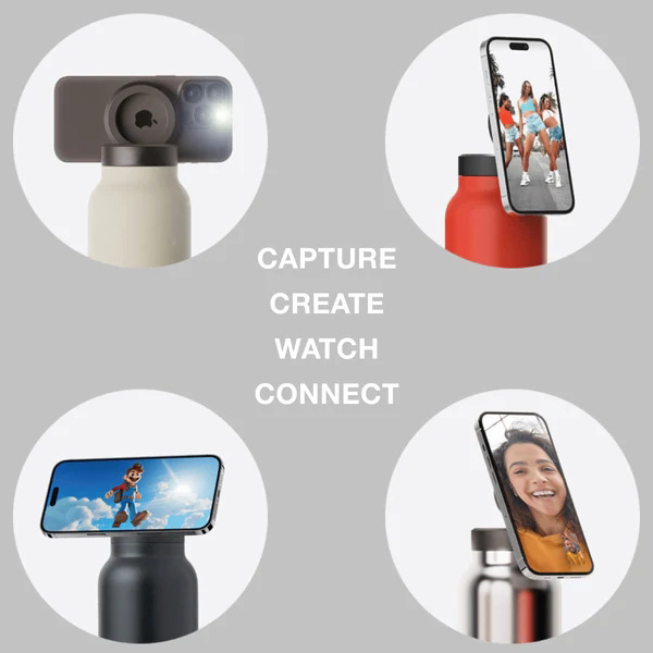 White 24oz Stainless Steel Insulated Water Bottle With 90° Adjustable Vertical/Horizontal Magnetic Phone Holder - Ringo Style Magnetic Lid Sport Flask - Image 6