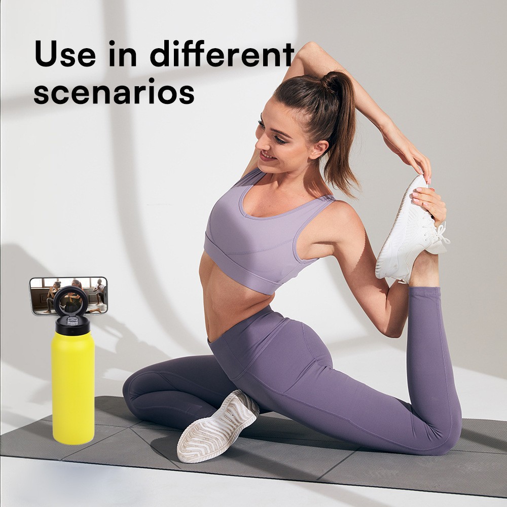 Red 24oz Stainless Steel Insulated Water Bottle With 90° Adjustable Vertical/Horizontal Magnetic Phone Holder - Ringo Style Magnetic Lid Sport Flask - Image 5