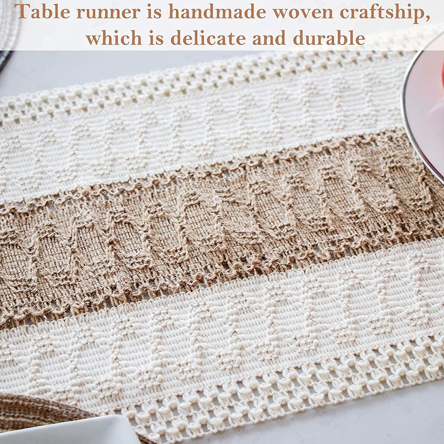 White-Grey Bohemian Woven Dining Mat with Tassels(30X50CM) - Wrinkle-Resistant Striped Placemat for Wedding, Holiday & Outdoor Party - Image 4