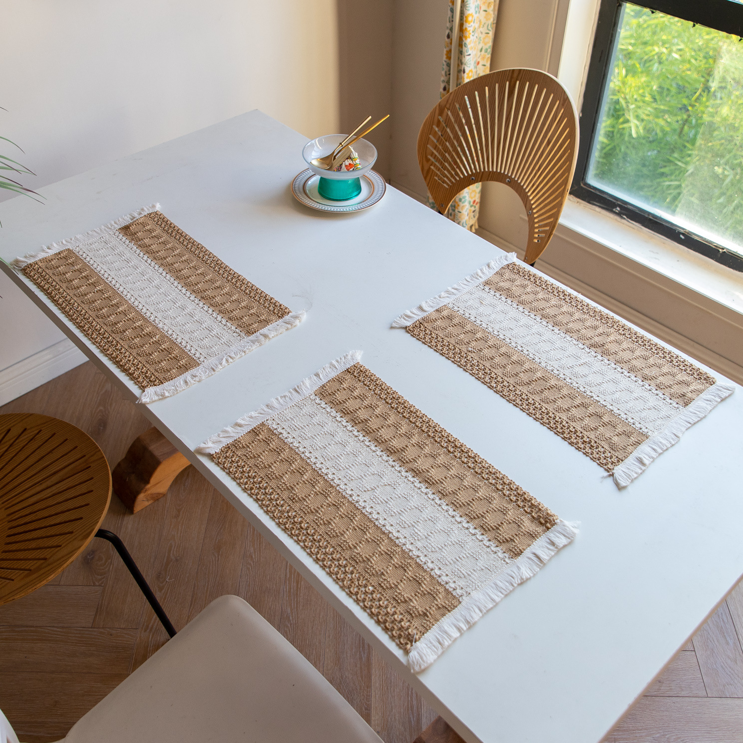 White-Grey Bohemian Woven Table Runner with Tassels(30X183CM) - Wrinkle-Resistant Striped Table Scarf for Wedding, Holiday & Outdoor Party - Image 5