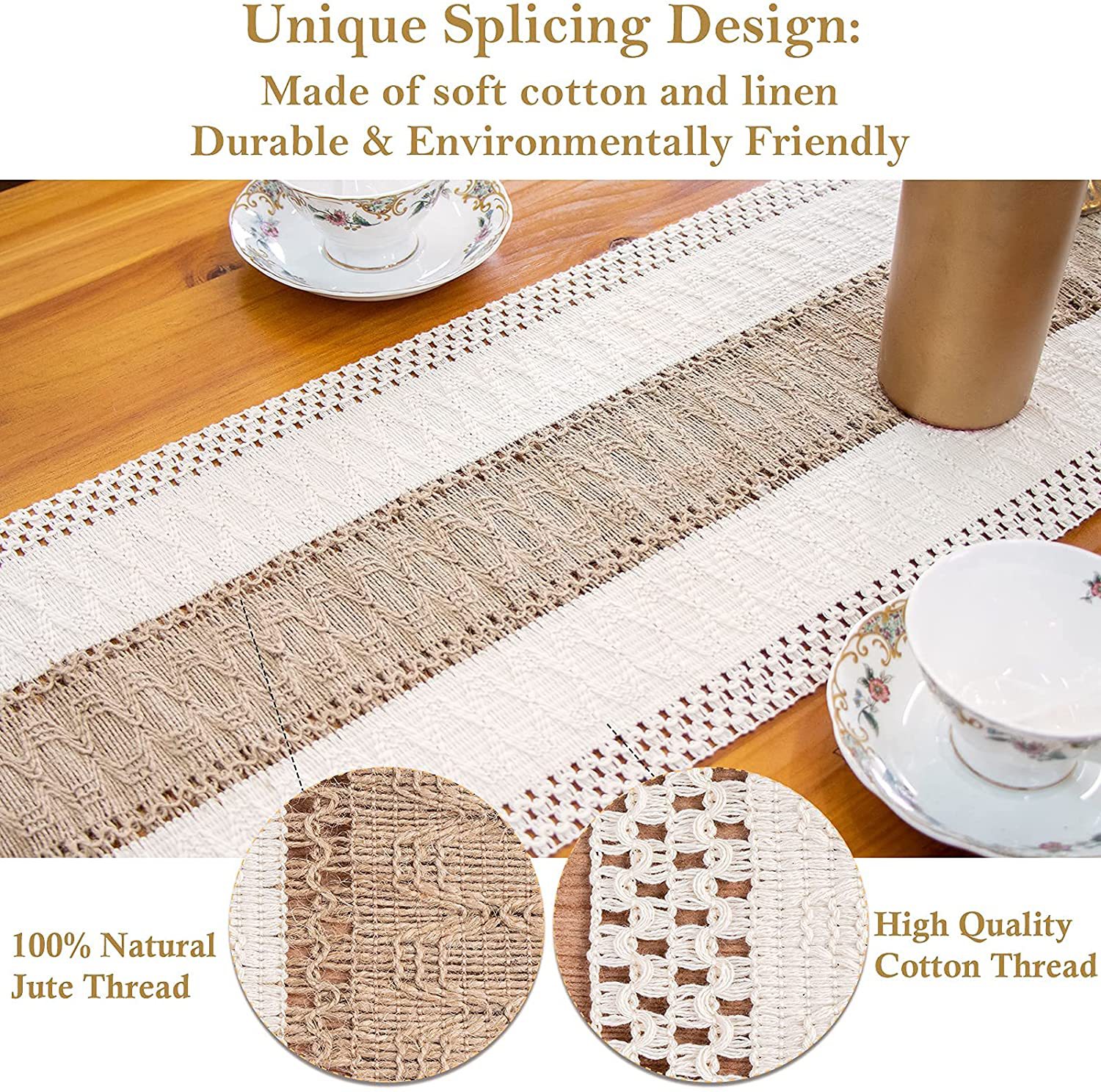 White-Green Bohemian Woven Dining Mat with Tassels(30X50CM) - Wrinkle-Resistant Striped Placemat for Wedding, Holiday & Outdoor Party - Image 3