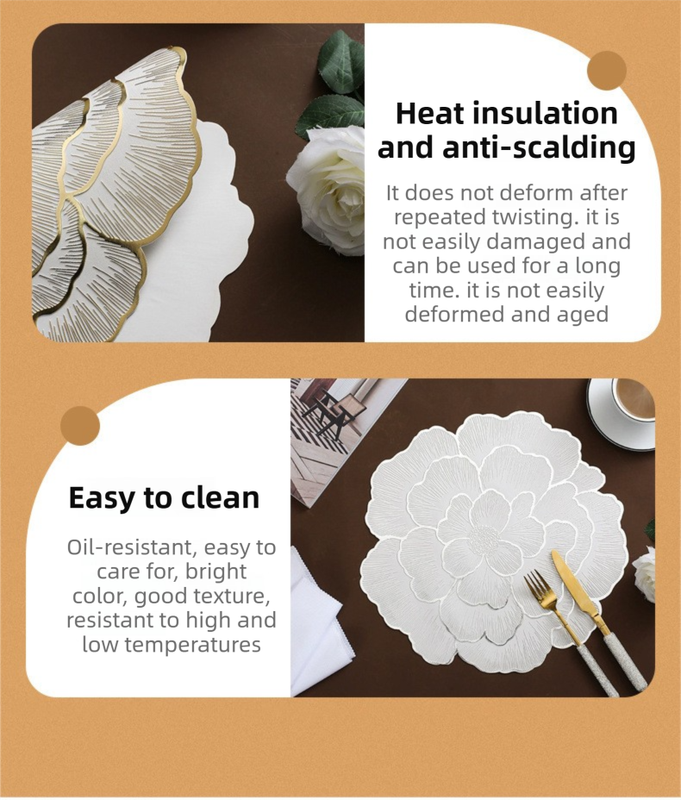 4-Pack Rose-Gold Luxury Bronzing Floral Heat-Insulated Placemats - Peony Style Anti-Slip & Waterproof PVC Table Mats(38x38CM) - Image 4