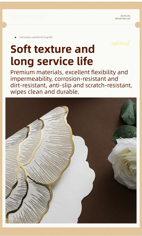 4-Pack Gold Luxury Bronzing Floral Heat-Insulated Placemats - Lotus Style Anti-Slip & Waterproof PVC Table Mats(38x38CM) - Image 3