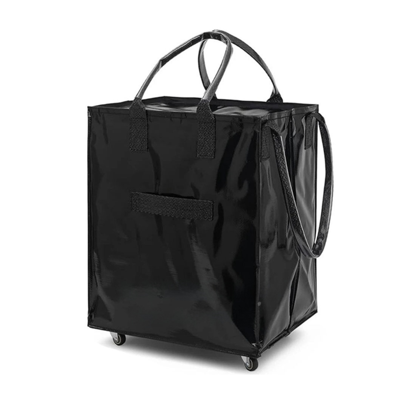 Black Portable Folding Shopping Trolley Bag(50x40x30CM) - Durable Woven Fabric, Reusable Grocery Bag with Wheels for Effortless Travel - Image 1