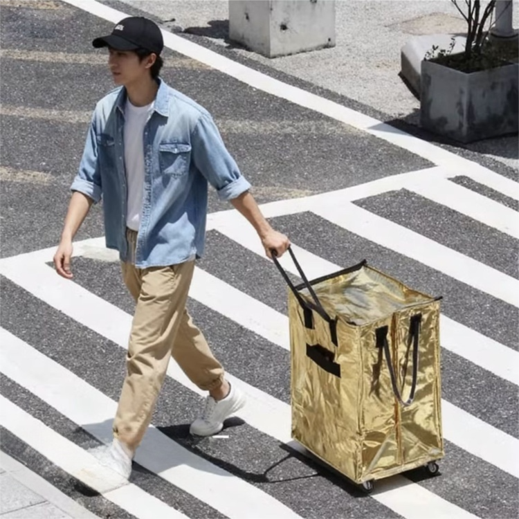 Black Portable Folding Shopping Trolley Bag(50x40x30CM) - Durable Woven Fabric, Reusable Grocery Bag with Wheels for Effortless Travel - Image 5