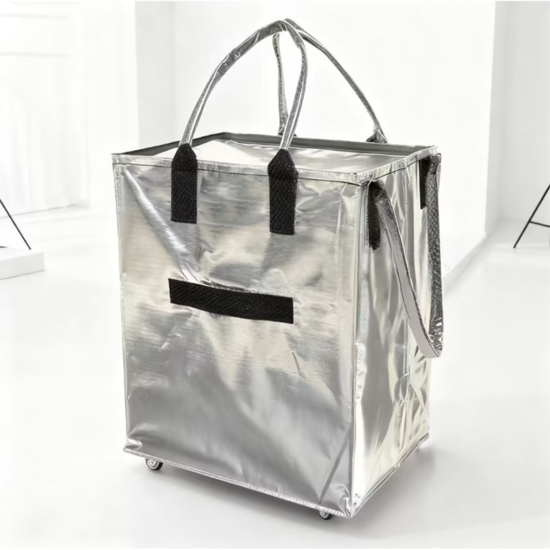 Sliver Portable Folding Shopping Trolley Bag(50x40x30CM) - Durable Woven Fabric, Reusable Grocery Bag with Wheels for Effortless Travel - Image 1