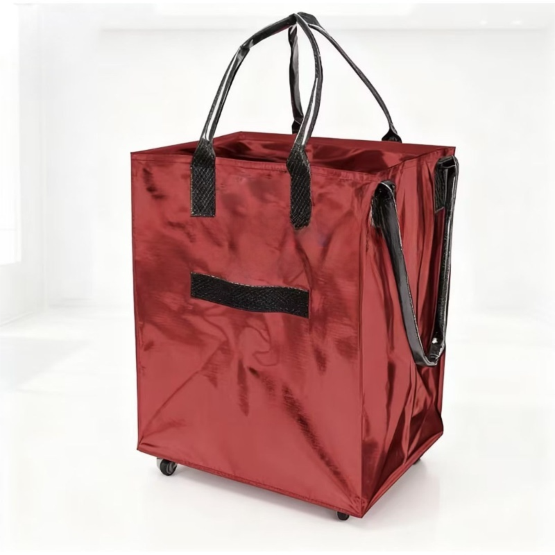 Red Portable Folding Shopping Trolley Bag(50x40x30CM) - Durable Woven Fabric, Reusable Grocery Bag with Wheels for Effortless Travel - Image 1