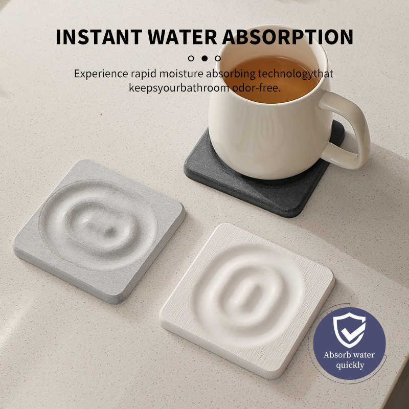 6-Pack Grey Instant Dry Diatomite Round Coaster Tray(10x10CM) - Ultra-Absorbent Bathroom Sink Caddy & Cup Mat - Image 3