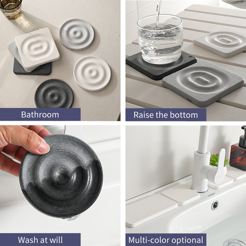 6-Pack White Instant Dry Diatomite Round Coaster Tray(10x10CM) - Ultra-Absorbent Bathroom Sink Caddy & Cup Mat - Image 5