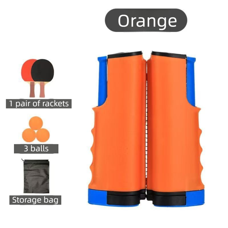 Orange Portable Table Tennis Set with 2 Paddles, 3 Balls and Carry Bag - 165cm Retractable Ping Pong Net & Post - Indoor/Outdoor Professional Training Kit - Image 1