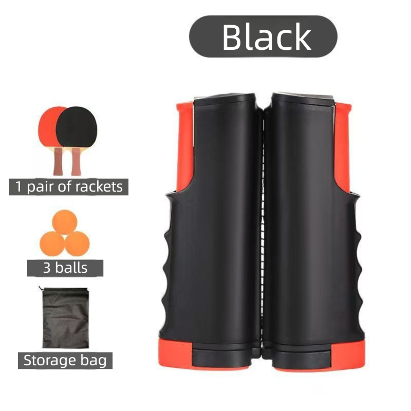 Black Portable Table Tennis Set with 2 Paddles, 3 Balls and Carry Bag - 165cm Retractable Ping Pong Net & Post - Indoor/Outdoor Professional Training Kit - Image 1
