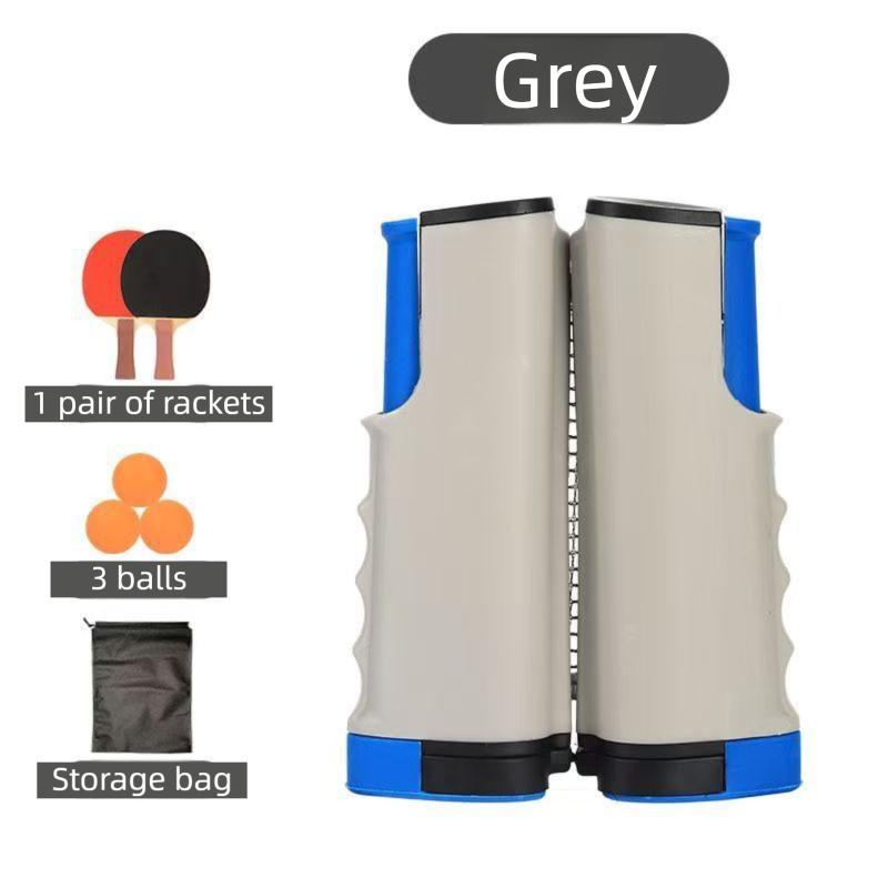 Grey Portable Table Tennis Set with 2 Paddles, 3 Balls and Carry Bag - 165cm Retractable Ping Pong Net & Post - Indoor/Outdoor Professional Training Kit - Image 1