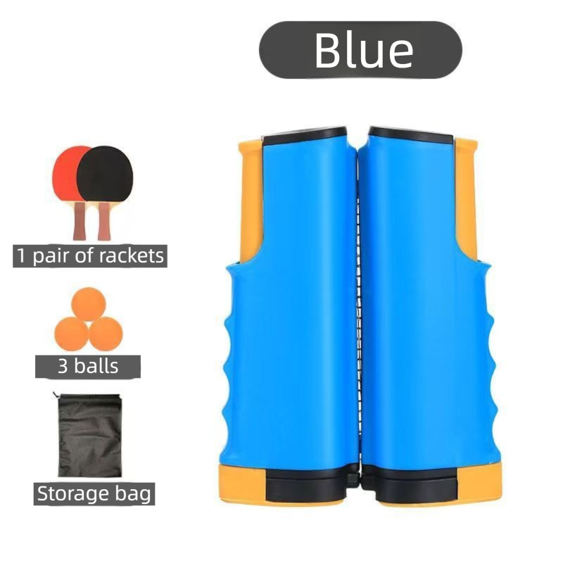 Blue Portable Table Tennis Set with 2 Paddles, 3 Balls and Carry Bag - 165cm Retractable Ping Pong Net & Post - Indoor/Outdoor Professional Training Kit - Image 1