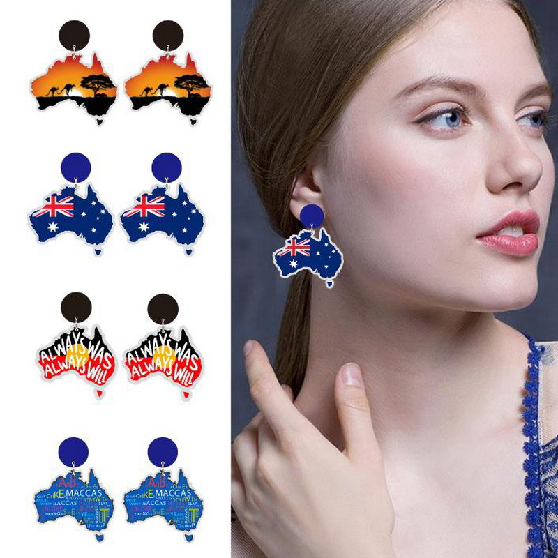 Wooden Australia Map Silhouette Earrings - Lightweight Geometric Ear Drops, Cultural Decor Gift(Style 2) - Image 2
