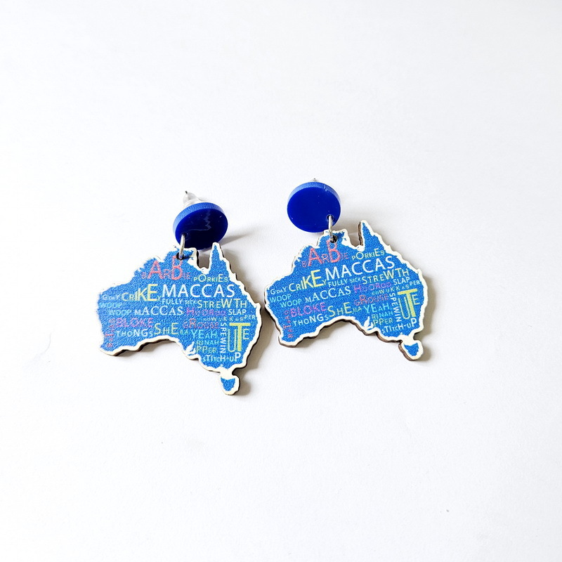 Wooden Australia Map Silhouette Earrings - Lightweight Geometric Ear Drops, Cultural Decor Gift(Style 4) - Image 1