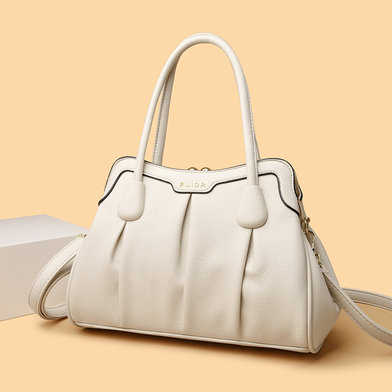 White Women's Premium Wear-Resistant Leather Shoulder Bag - Vintage Frame Kiss-Lock Handbag & Crossbody Satchel - Image 1